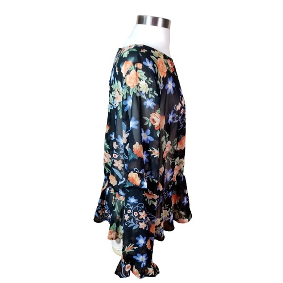 Forever 21+ Peplum Black Shirt Floral Print Women's Sheer Fabric Ruffles Size 3X - Picture 2 of 6